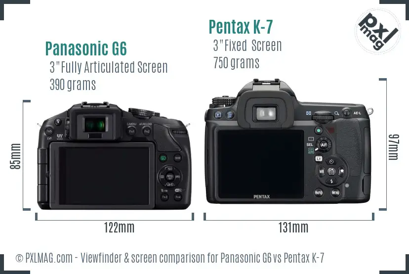 Panasonic G6 vs Pentax K-7 Screen and Viewfinder comparison