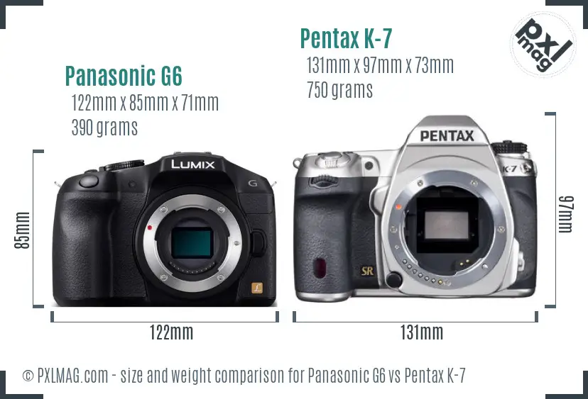 Panasonic G6 vs Pentax K-7 size comparison