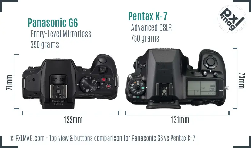 Panasonic G6 vs Pentax K-7 top view buttons comparison