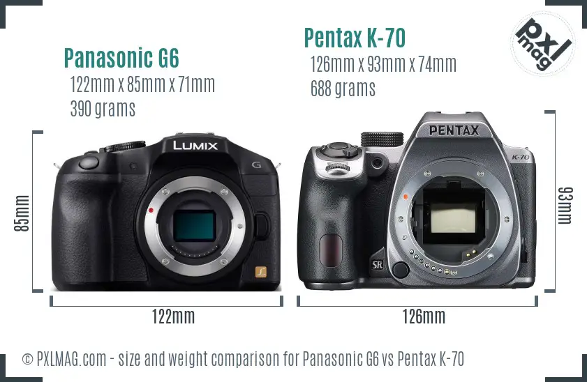 Panasonic G6 vs Pentax K-70 size comparison