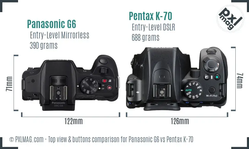 Panasonic G6 vs Pentax K-70 top view buttons comparison