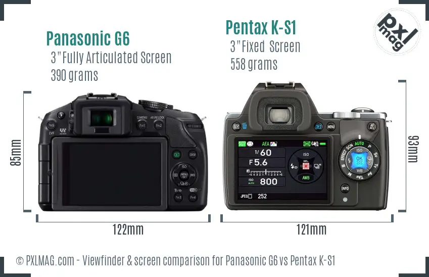 Panasonic G6 vs Pentax K-S1 Screen and Viewfinder comparison