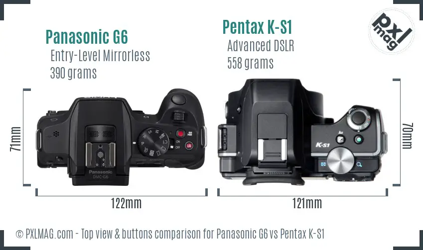Panasonic G6 vs Pentax K-S1 top view buttons comparison