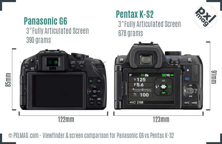 Panasonic G6 vs Pentax K-S2 Screen and Viewfinder comparison