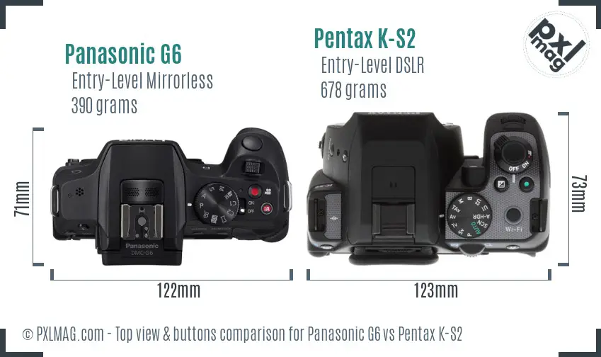 Panasonic G6 vs Pentax K-S2 top view buttons comparison