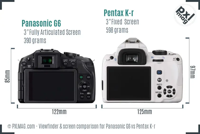 Panasonic G6 vs Pentax K-r Screen and Viewfinder comparison