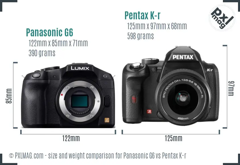 Panasonic G6 vs Pentax K-r size comparison