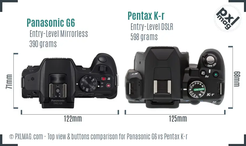 Panasonic G6 vs Pentax K-r top view buttons comparison