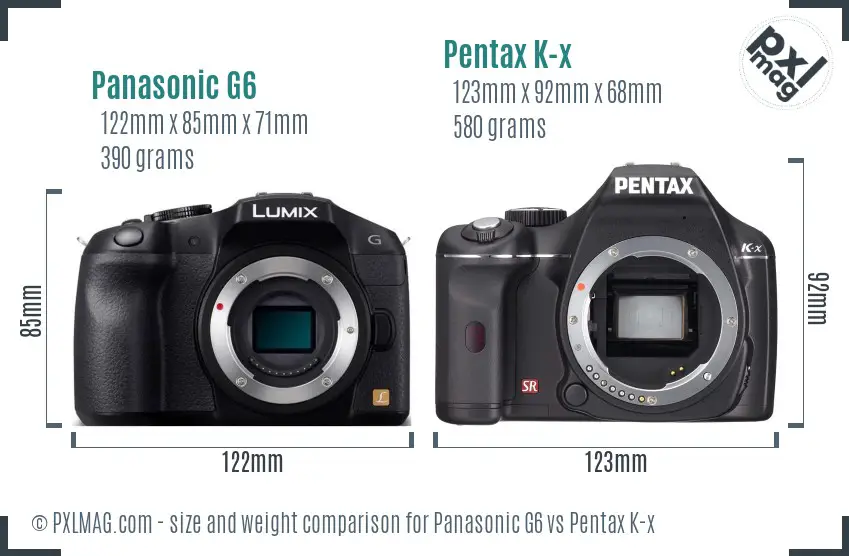 Panasonic G6 vs Pentax K-x size comparison