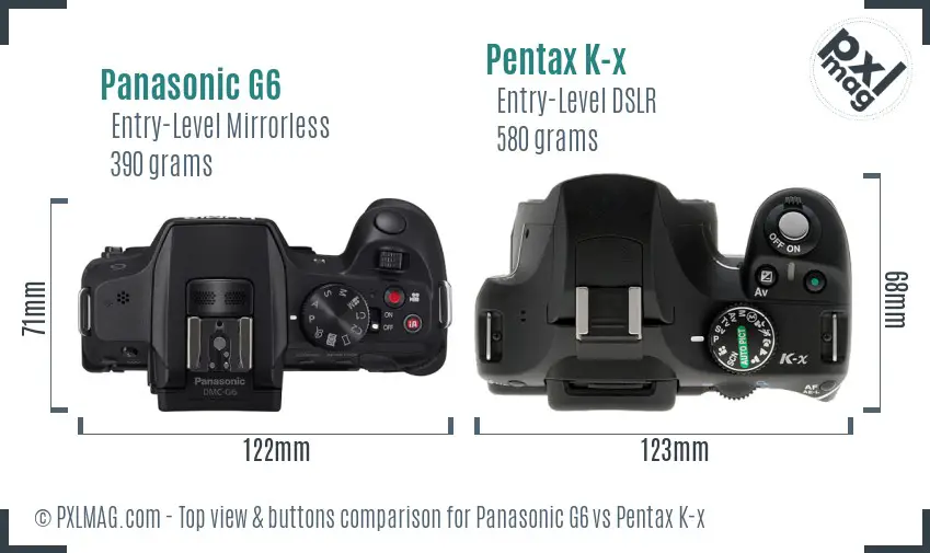 Panasonic G6 vs Pentax K-x top view buttons comparison