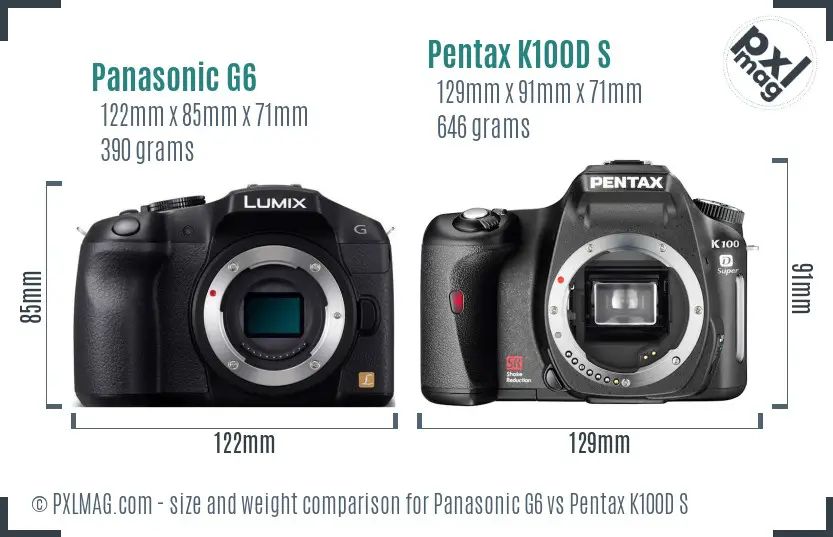 Panasonic G6 vs Pentax K100D S size comparison