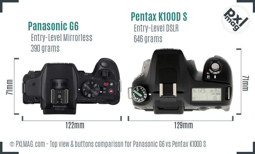 Panasonic G6 vs Pentax K100D S top view buttons comparison