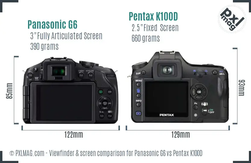 Panasonic G6 vs Pentax K100D Screen and Viewfinder comparison