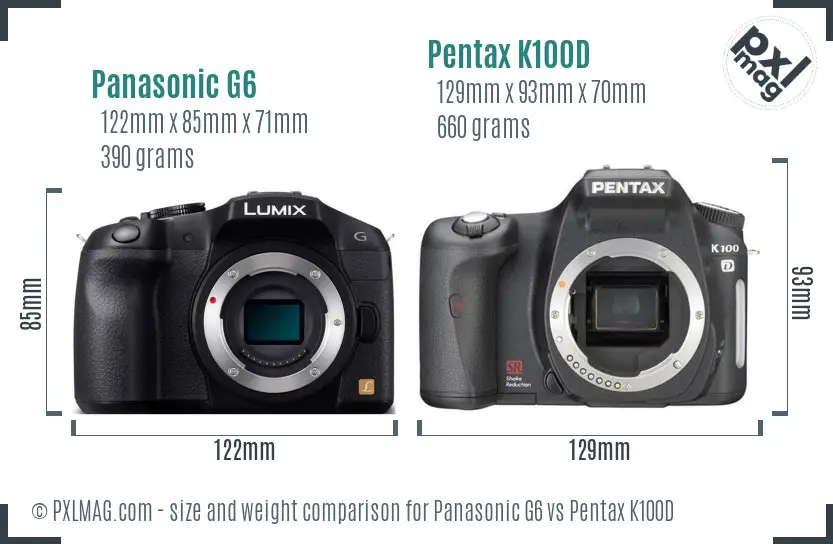 Panasonic G6 vs Pentax K100D size comparison