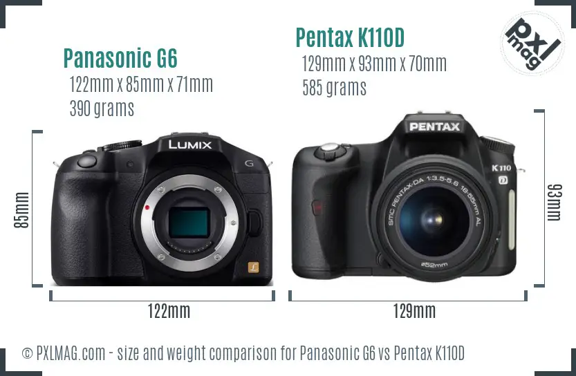 Panasonic G6 vs Pentax K110D size comparison