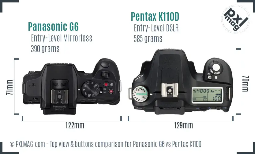 Panasonic G6 vs Pentax K110D top view buttons comparison