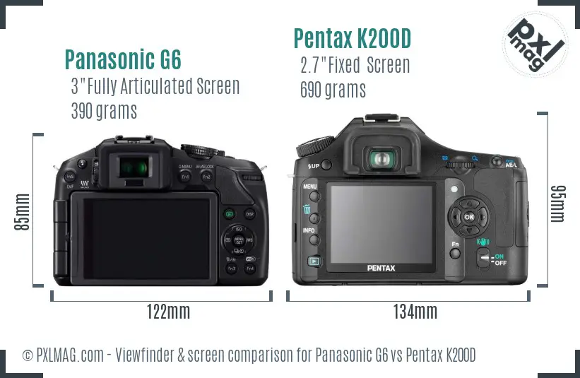 Panasonic G6 vs Pentax K200D Screen and Viewfinder comparison