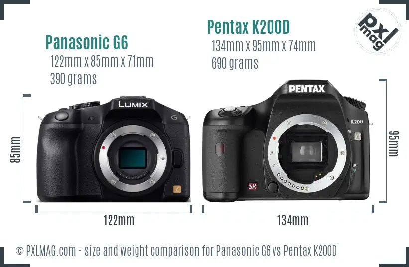 Panasonic G6 vs Pentax K200D size comparison