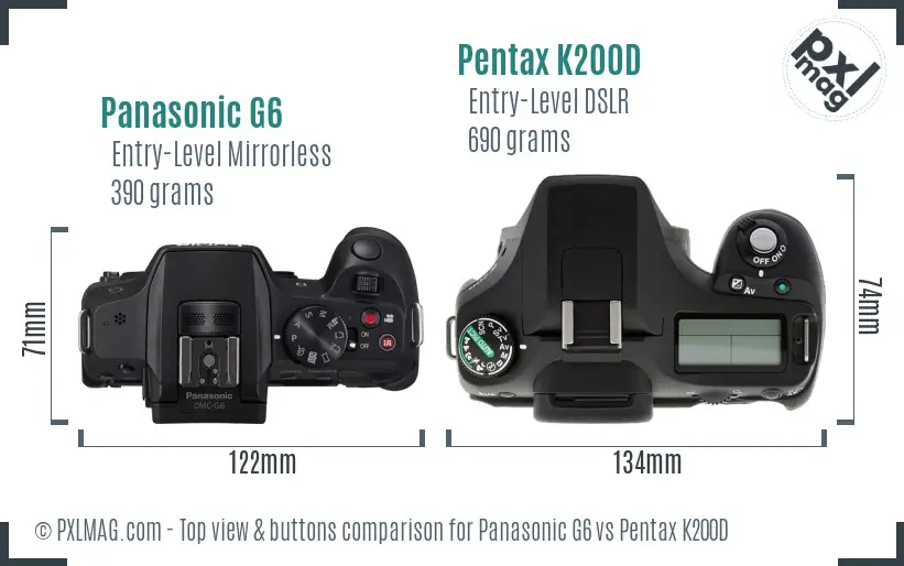 Panasonic G6 vs Pentax K200D top view buttons comparison