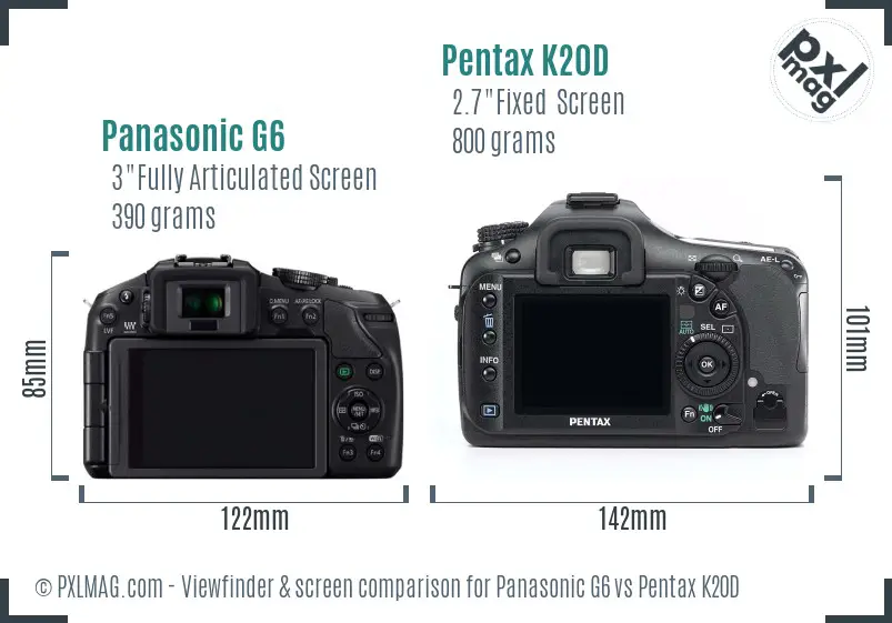 Panasonic G6 vs Pentax K20D Screen and Viewfinder comparison