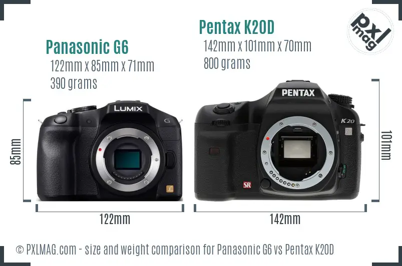 Panasonic G6 vs Pentax K20D size comparison