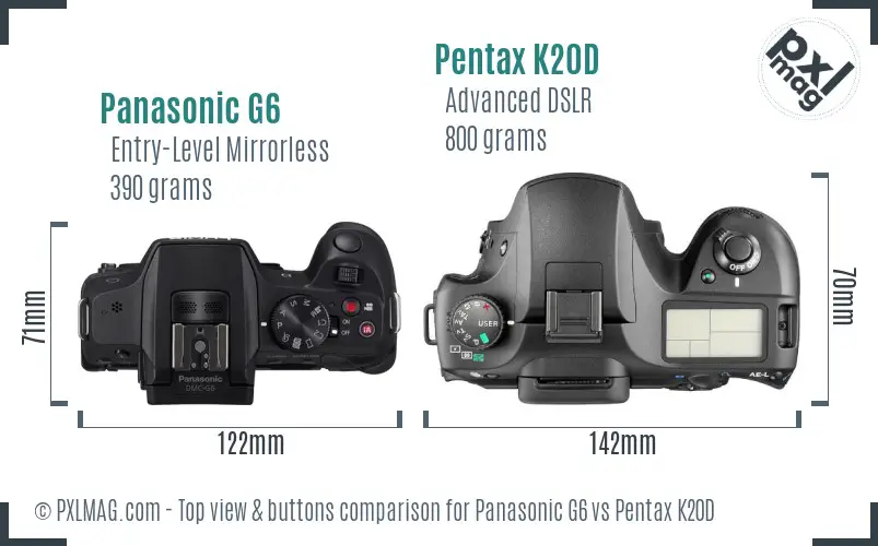 Panasonic G6 vs Pentax K20D top view buttons comparison