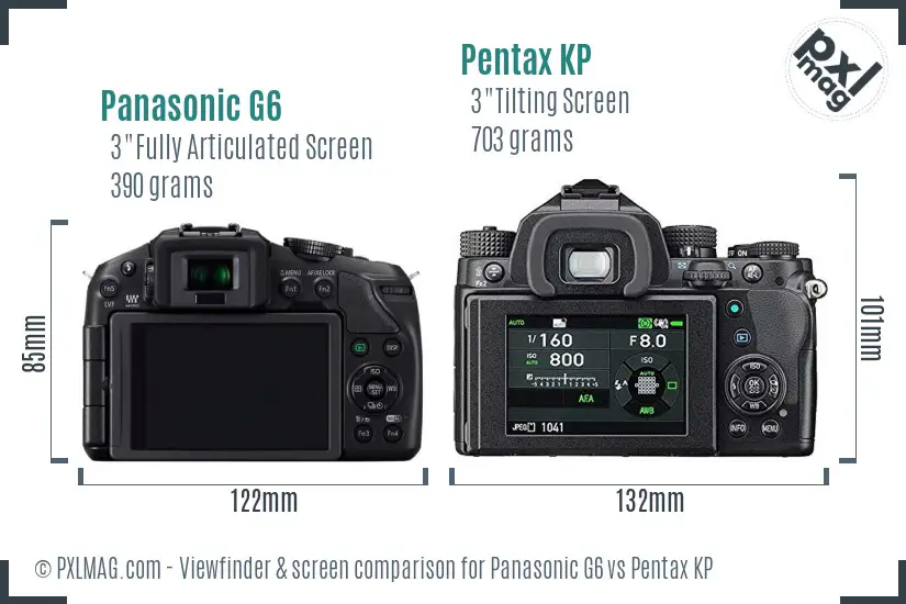 Panasonic G6 vs Pentax KP Screen and Viewfinder comparison