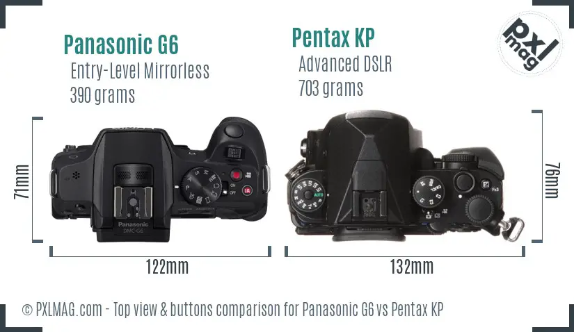 Panasonic G6 vs Pentax KP top view buttons comparison