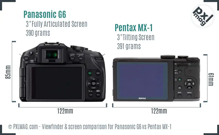 Panasonic G6 vs Pentax MX-1 Screen and Viewfinder comparison