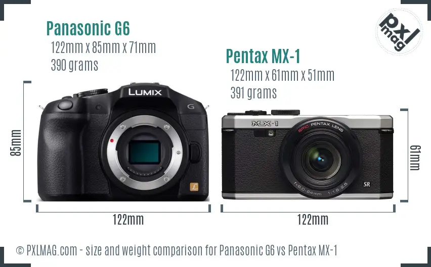 Panasonic G6 vs Pentax MX-1 size comparison