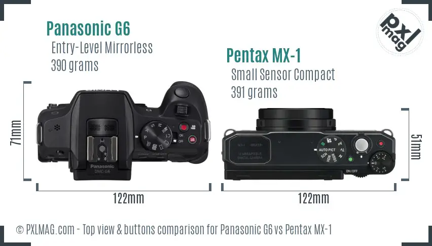 Panasonic G6 vs Pentax MX-1 top view buttons comparison