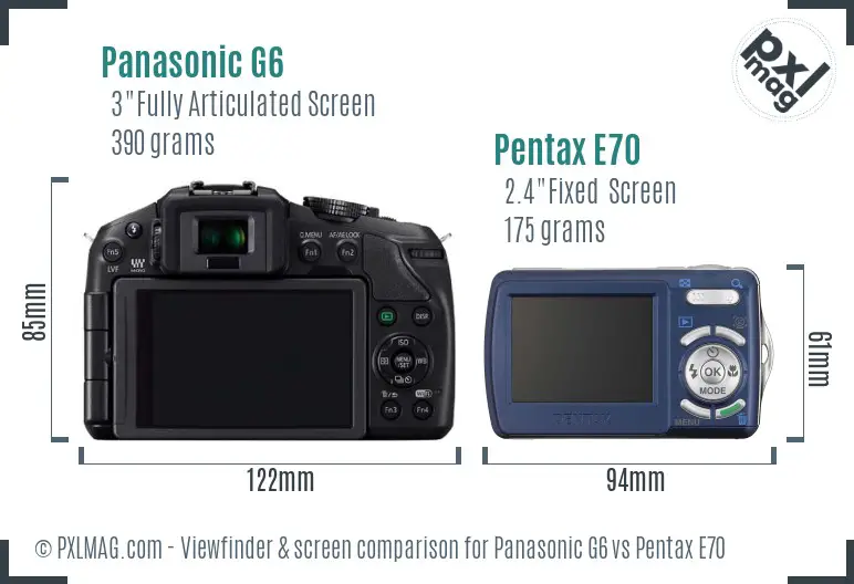 Panasonic G6 vs Pentax E70 Screen and Viewfinder comparison