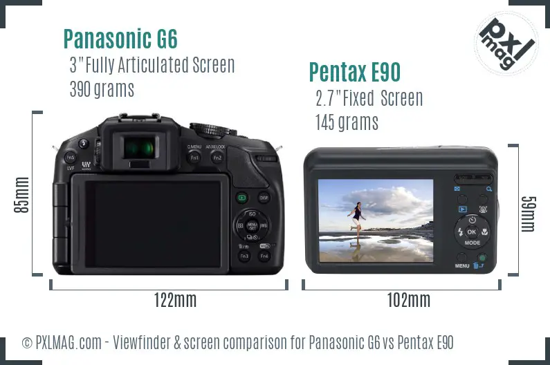 Panasonic G6 vs Pentax E90 Screen and Viewfinder comparison