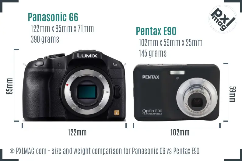 Panasonic G6 vs Pentax E90 size comparison