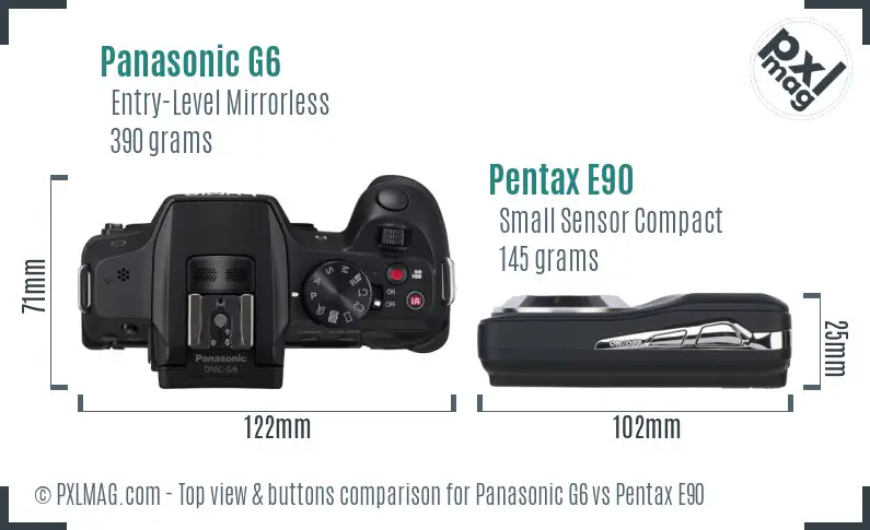 Panasonic G6 vs Pentax E90 top view buttons comparison