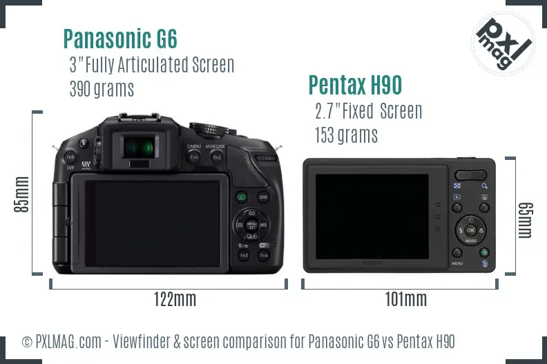 Panasonic G6 vs Pentax H90 Screen and Viewfinder comparison
