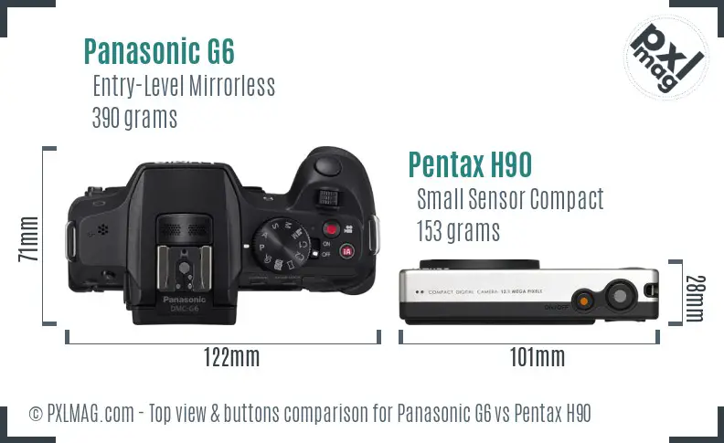 Panasonic G6 vs Pentax H90 top view buttons comparison