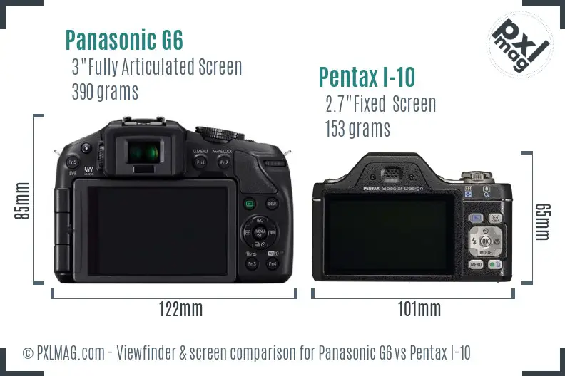 Panasonic G6 vs Pentax I-10 Screen and Viewfinder comparison