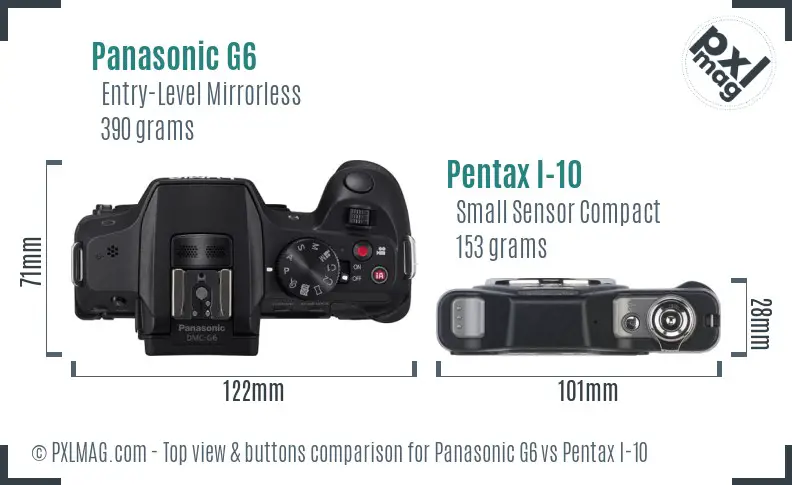 Panasonic G6 vs Pentax I-10 top view buttons comparison