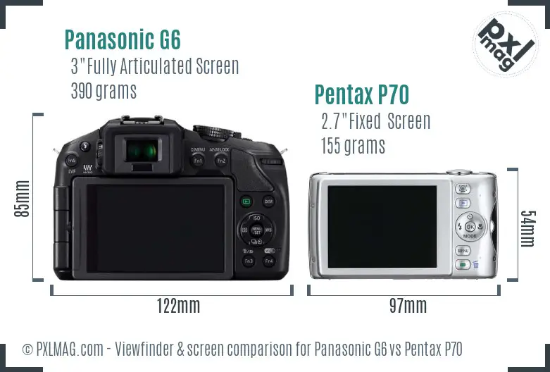 Panasonic G6 vs Pentax P70 Screen and Viewfinder comparison