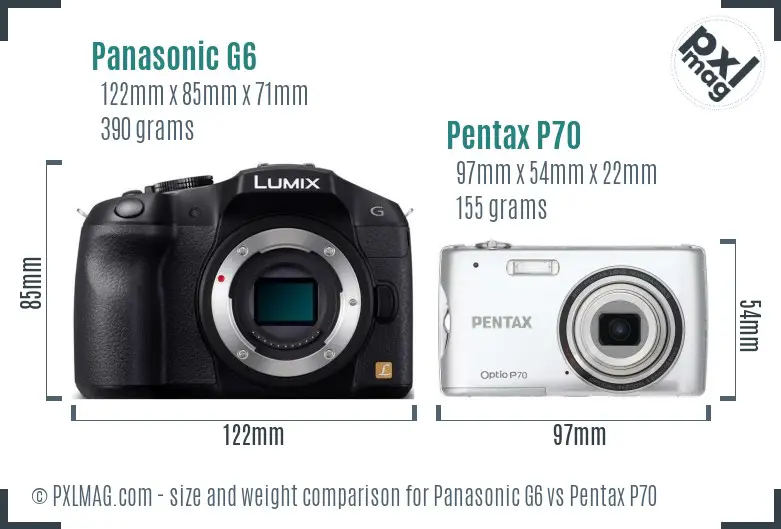 Panasonic G6 vs Pentax P70 size comparison