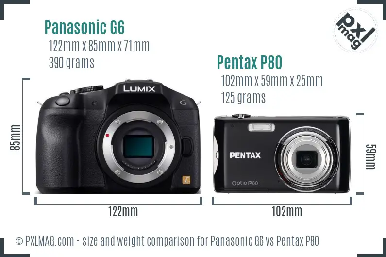 Panasonic G6 vs Pentax P80 size comparison