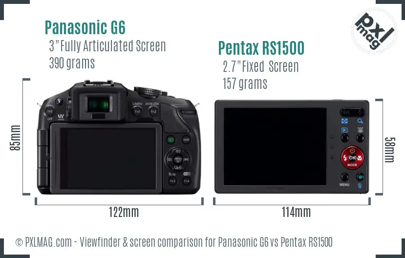 Panasonic G6 vs Pentax RS1500 Screen and Viewfinder comparison
