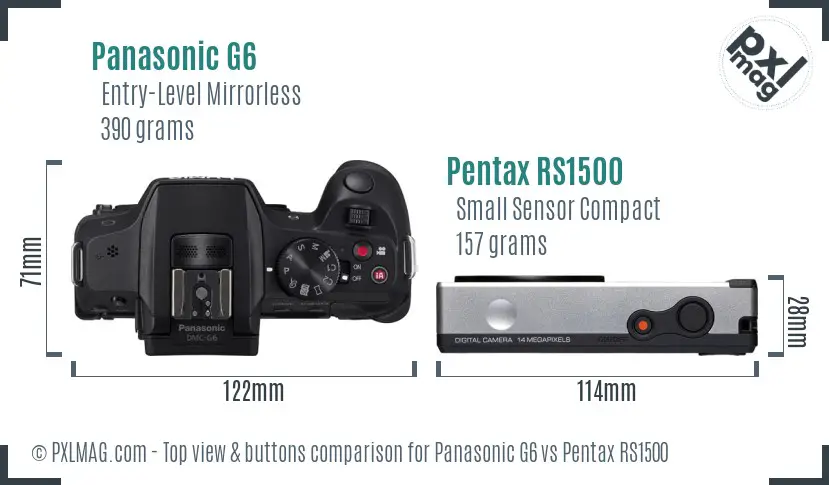 Panasonic G6 vs Pentax RS1500 top view buttons comparison