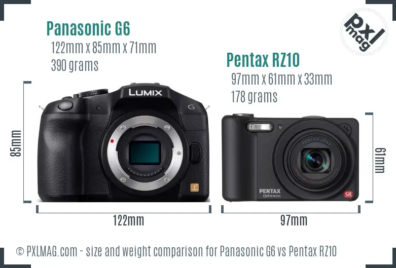 Panasonic G6 vs Pentax RZ10 size comparison