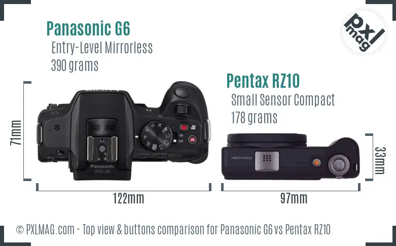 Panasonic G6 vs Pentax RZ10 top view buttons comparison