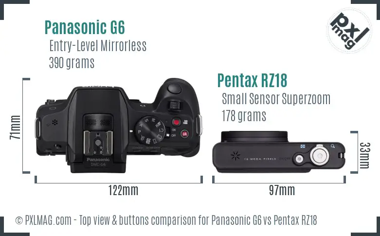 Panasonic G6 vs Pentax RZ18 top view buttons comparison