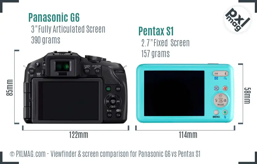 Panasonic G6 vs Pentax S1 Screen and Viewfinder comparison