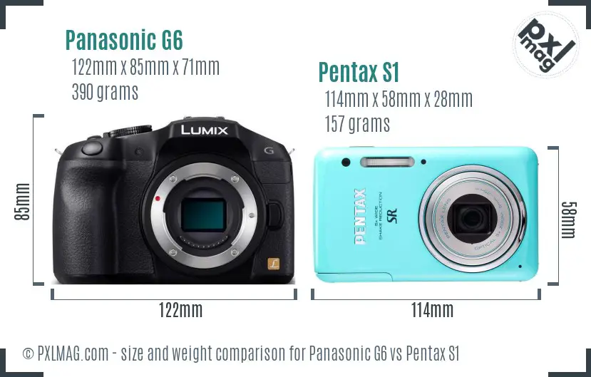 Panasonic G6 vs Pentax S1 size comparison