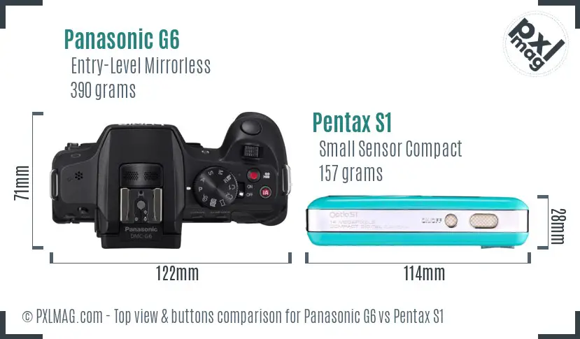 Panasonic G6 vs Pentax S1 top view buttons comparison